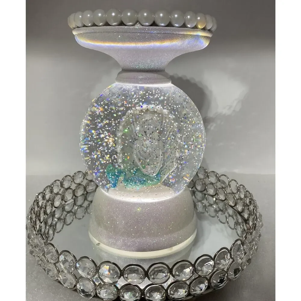 Retired Bath & Body Works Mermaid Glitter Water Globe 3 - Wick Candle Holder